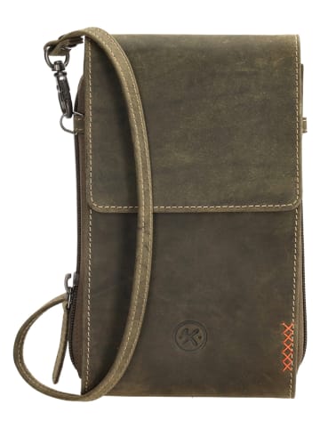 HIDE & STITCHES Leder-Handytasche in Oliv - (B)20 x (H)11 x (T)3 cm