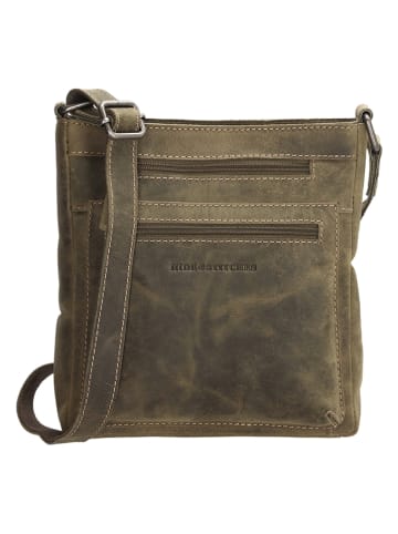 HIDE & STITCHES Leder-Umhängetasche in Oliv - (B)21 x (H)23 x (T)6 cm