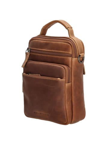 HIDE & STITCHES Leder-Umhängetasche in Cognac - (B)18 x (H)23 x (T)8 cm