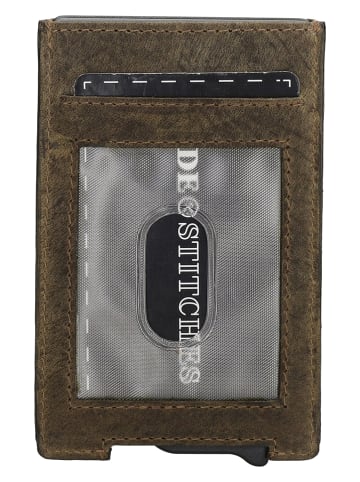 HIDE & STITCHES Leren kaartetui "Idaho" kaki - (B)10 x (H)7 x (D)1 cm