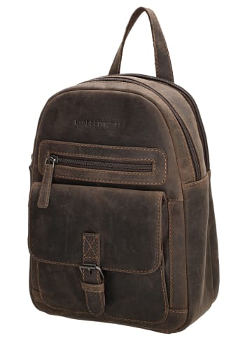 HIDE & STITCHES Leren rugzak bruin - (B)20,5 x (H)28,5 x (D)11 cm