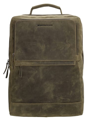 HIDE & STITCHES Leder-Rucksack in Khaki - (B)30 x (H)40 x (T)10 cm