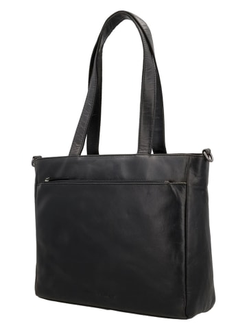 HIDE & STITCHES Leder-Schultertasche in Schwarz - (B)34 x (H)34 x (T)8 cm