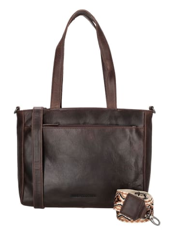 HIDE & STITCHES Leder-Schultertasche in Braun - (B)34 x (H)34 x (T)8 cm