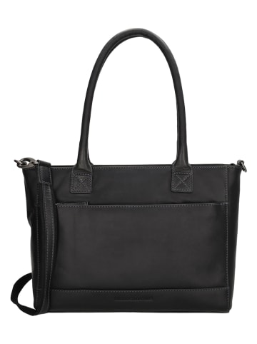 HIDE & STITCHES Leder-Schultertasche "Japura" in Schwarz - (B)31 x (H)24 x (T)8 cm