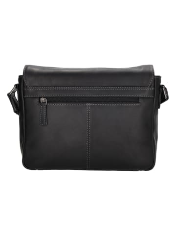 HIDE & STITCHES Leder-Umhängetasche in Schwarz - (B)28 x (H)19 x (T)7 cm