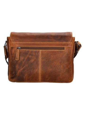 HIDE & STITCHES Leder-Umhängetasche in Cognac - (B)28 x (H)19 x (T)7 cm