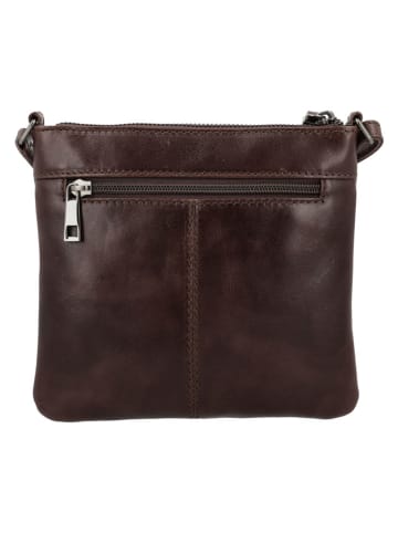 HIDE & STITCHES Leder-Umhängetasche "Porto" in Dunkelbraun - (B)20 x (H)18 x (T)2 cm
