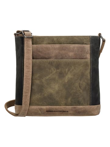 HIDE & STITCHES Leder-Umhängetasche in Khaki/ Schwarz - (B)23 x (H)22 x (T)6 cm