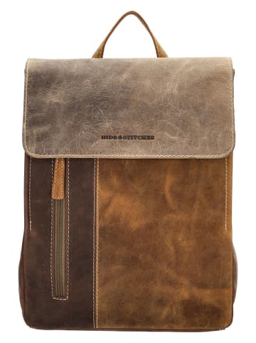 HIDE & STITCHES Leren rugzak lichtbruin/beige - (B)24 x (H)32 x (D)10 cm