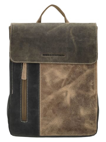 HIDE & STITCHES Leren rugzak beige/zwart/kaki - (B)24 x (H)32 x (D)10 cm