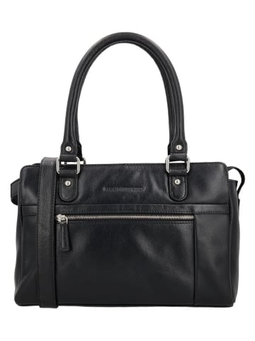 HIDE & STITCHES Leder-Henkeltasche in Schwarz - (B)27 x (H)19 x (T)8 cm