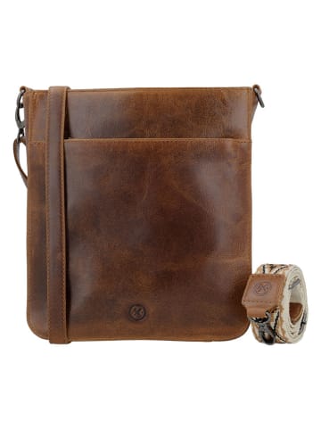 HIDE & STITCHES Leren schoudertas bruin - (B)25 x (H)28 x (D)9 cm