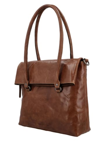 HIDE & STITCHES Leder-Schultertasche "Westland" in Cognac - (B)36 x (H)29 x (T)9 cm