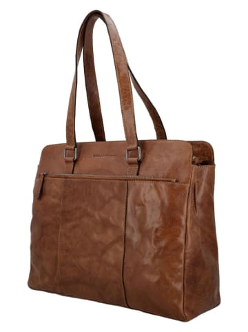 HIDE & STITCHES Leren schoudertas "Westland" cognackleurig - (B)40 x (H)32 x (D)13,5 cm