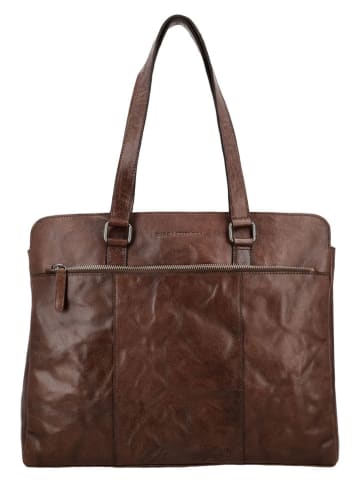 HIDE & STITCHES Leren schoudertas "Westland" donkerbruin - (B)40 x (H)32 x (D)13,5 cm