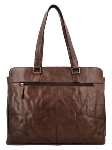 HIDE & STITCHES Leder-Schultertasche "Westland" in Dunkelbraun - (B)40 x (H)32 x (T)13,5 cm