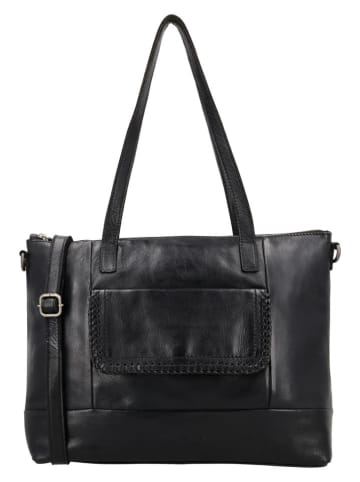 HIDE & STITCHES Leren schoudertas "Inspired by Country" zwart - (B)38 x (H)26 x (D)12 cm