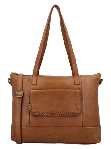 HIDE & STITCHES Leder-Schultertasche "Inspired by Country" in Camel - (B)38 x (H)26 x (T)12 cm