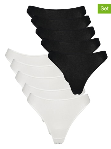 PETITE FLEUR 10-delige set: strings wit/zwart