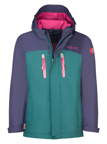 Trollkids 3in1-Funktionsjacke "Bryggen" in Lila/ Petrol