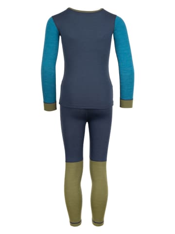 Trollkids 2-delige functionele ondergoedset "Merino" kaki/donkerblauw