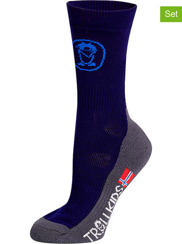 Trollkids Skarpety trekkingowe (2 pary) "Mid Cut Socks II" w kolorze granatowym