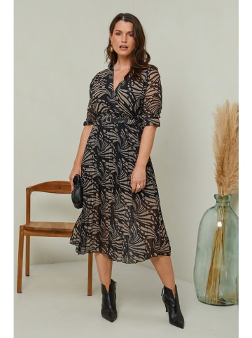 Curvy Lady Kleid in Schwarz/ Beige