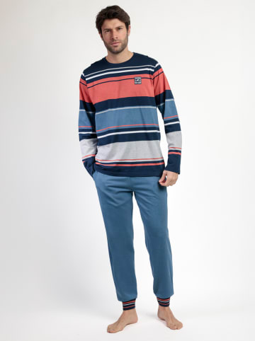 Lois Pyjama "Rayas Burnt" blauw/koraalrood