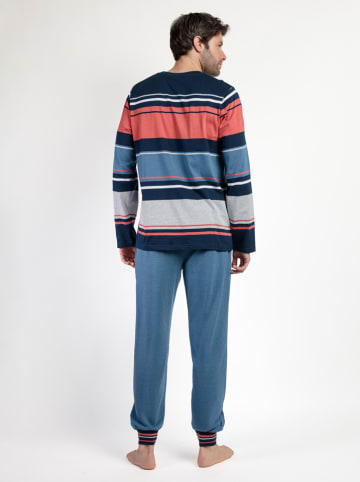 Lois Pyjama "Rayas Burnt" blauw/koraalrood