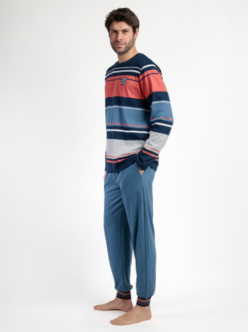 Lois Pyjama "Rayas Burnt" blauw/koraalrood