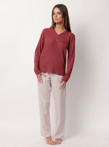 admas Pyjama "Stay at home" rood/wit