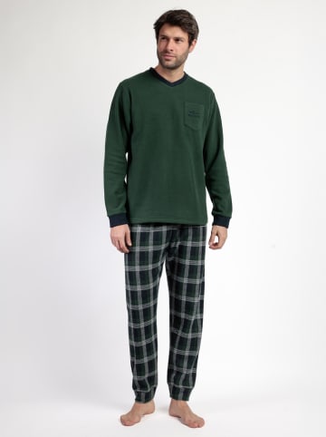 admas Pyjama "Magnific" in Dunkelgrün/ Dunkelblau
