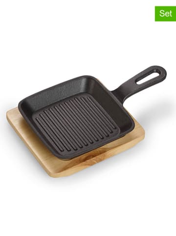 Echtwerk 2-delige set: serveerpan met dienblad zwart/lichtbruin