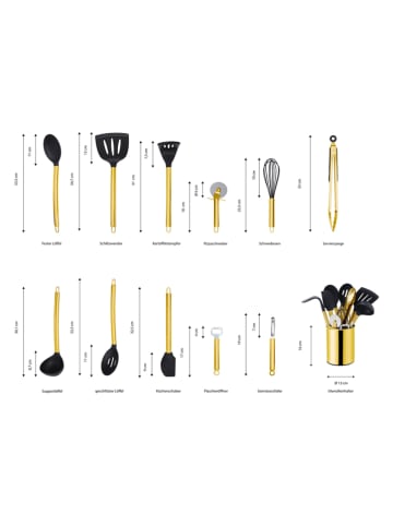 Echtwerk 12-delige keukenhulpjesset zwart/goudkleurig