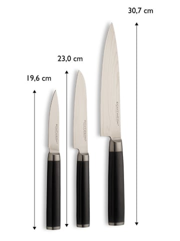Echtwerk 3-delige set: damasten messen zwart/zilverkleurig
