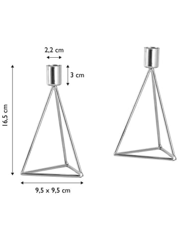 Echtwerk 2-delige set: kaarshouders "Diamant" zilverkleurig - (B)9,5 x (H)16,5 cm