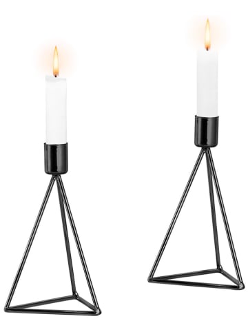 Echtwerk 2-delige set: kaarshouders "Diamant" zwart - (B)9,5 x (H)16,5 cm