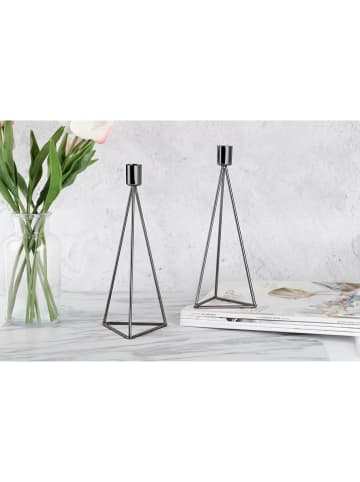 Echtwerk 2er-Set: Kerzenhalter "Diamant'' in Schwarz - (B)9,5 x (H)24,5 x (T)9,5 cm