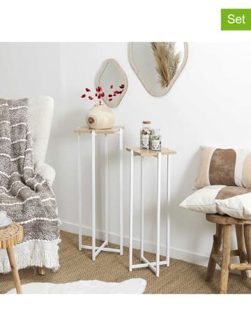 THE HOME DECO FACTORY 2-delige set: bijzettafels lichtbruin/wit