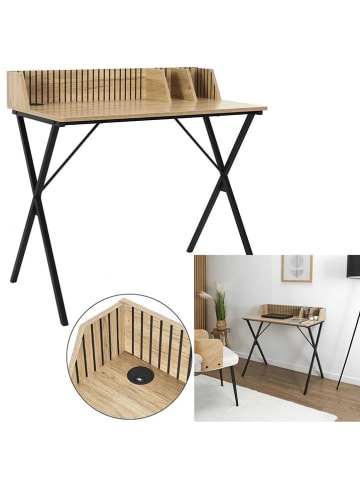 THE HOME DECO FACTORY Bureau "Klaus" lichtbruin/zwart - (B)90 x (H)84,5 x (D)50 cm