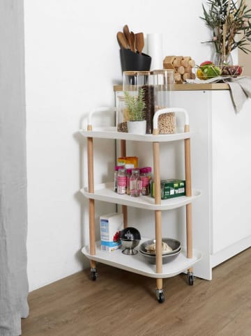 THE HOME DECO FACTORY Keukenwagen "Kaleo" wit/lichtbruin - (B)56 x (H)81 x (D)35,5 cm