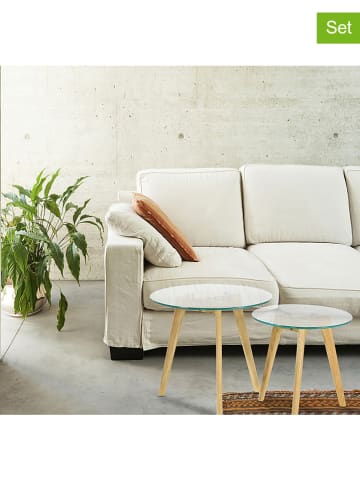 THE HOME DECO FACTORY 2-delige set: bijzettafels naturel/transparant