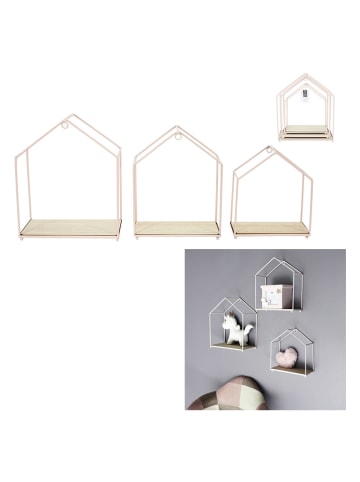 THE HOME DECO FACTORY 3er-Set: Wandregale in Rosa/ Natur