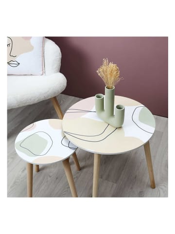 THE HOME DECO FACTORY 2-delige set: bijzettafels "Poesie" wit/meerkleurig