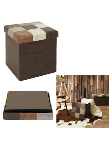 THE HOME DECO FACTORY Hocker w kolorze brązowo-beżowym ze schowkiem - 38 x 38 x 38 cm