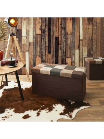 THE HOME DECO FACTORY Opbergbank bruin/beige - (B)76 x (H)38 x (D)38 cm