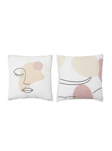 THE HOME DECO FACTORY 2-delige set: kussens "Poesie" wit/lichtroze - (L)40 x (B)40 cm