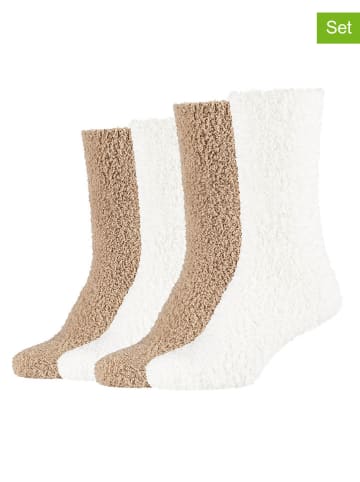 camano 4-delige set: knuffelsokken beige/wit