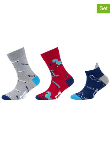 Fun Socks 3-delige set: sokken grijs/rood/donkerblauw